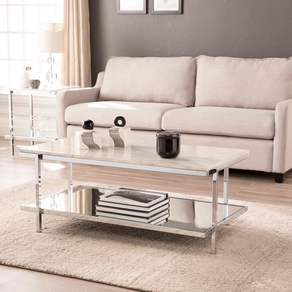 Silver Orchid Hinding Faux Marble Cocktail Table