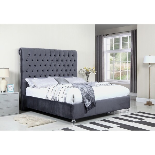 Shop Best Quality Furniture Velvet Button-tufted Panel Bed - Free