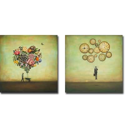 Big Heart Botany and Waiting for Time to Fly by Duy Huynh 2-piece Gallery Wrapped Canvas Giclee Art Set (Ready to Hang)