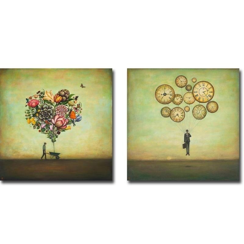 Big Heart Botany and Waiting for Time to Fly by Duy Huynh 2-piece Gallery Wrapped Canvas Giclee Art Set (Ready to Hang)