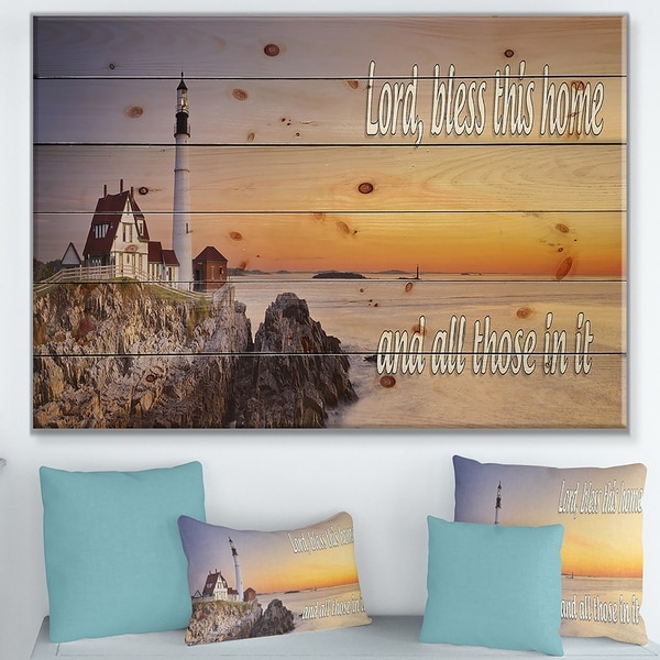 Designart 'Lord Bless this house and all those in it. Sunset' Textual Entrance Art on Wood Wall Art - Multi-color