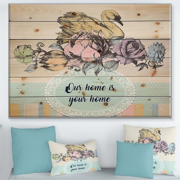 Designart 'Our home is your home Floral' Textual Entrance Art on Wood Wall Art - Multi-color
