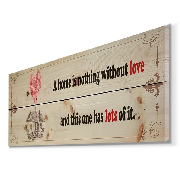 Designart 'A home is nothing without love. Vintage illustration' Textual Entrance Art on Wood Wall Art - Black/Red