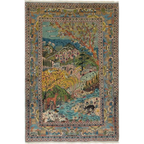 Hand Knotted Kashan Antique Kork Wool Area Rug - 4' 2 x 6' 3