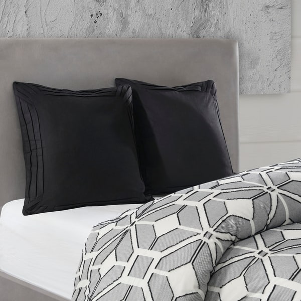 Shop N Natori Tori Black Cotton Pleated Euro Sham Free Shipping