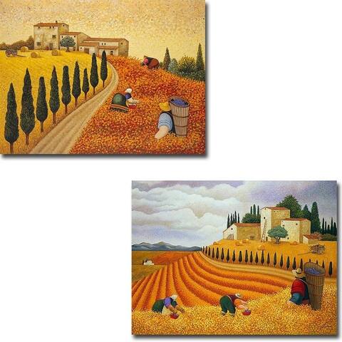 Village Landscape and Village Harvest by Lowell Herrero 2-piece Gallery Wrapped Canvas Giclee Art Set (Ready to Hang)