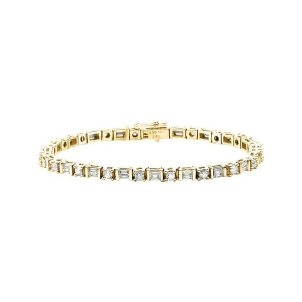 14k Yellow Gold 3ct Tdw Round Cut Diamond And Baguette Tennis Bracelet G H I2 14k Yellow Gold 3ct Tdw Round Cut Diamond And Baguette Tennis Bracelet G H I2