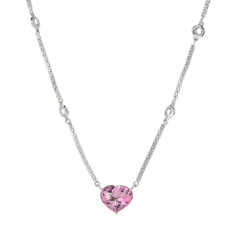 Sterling Silver 4.06ctw Heart Cut Multi Gem Necklace 16"