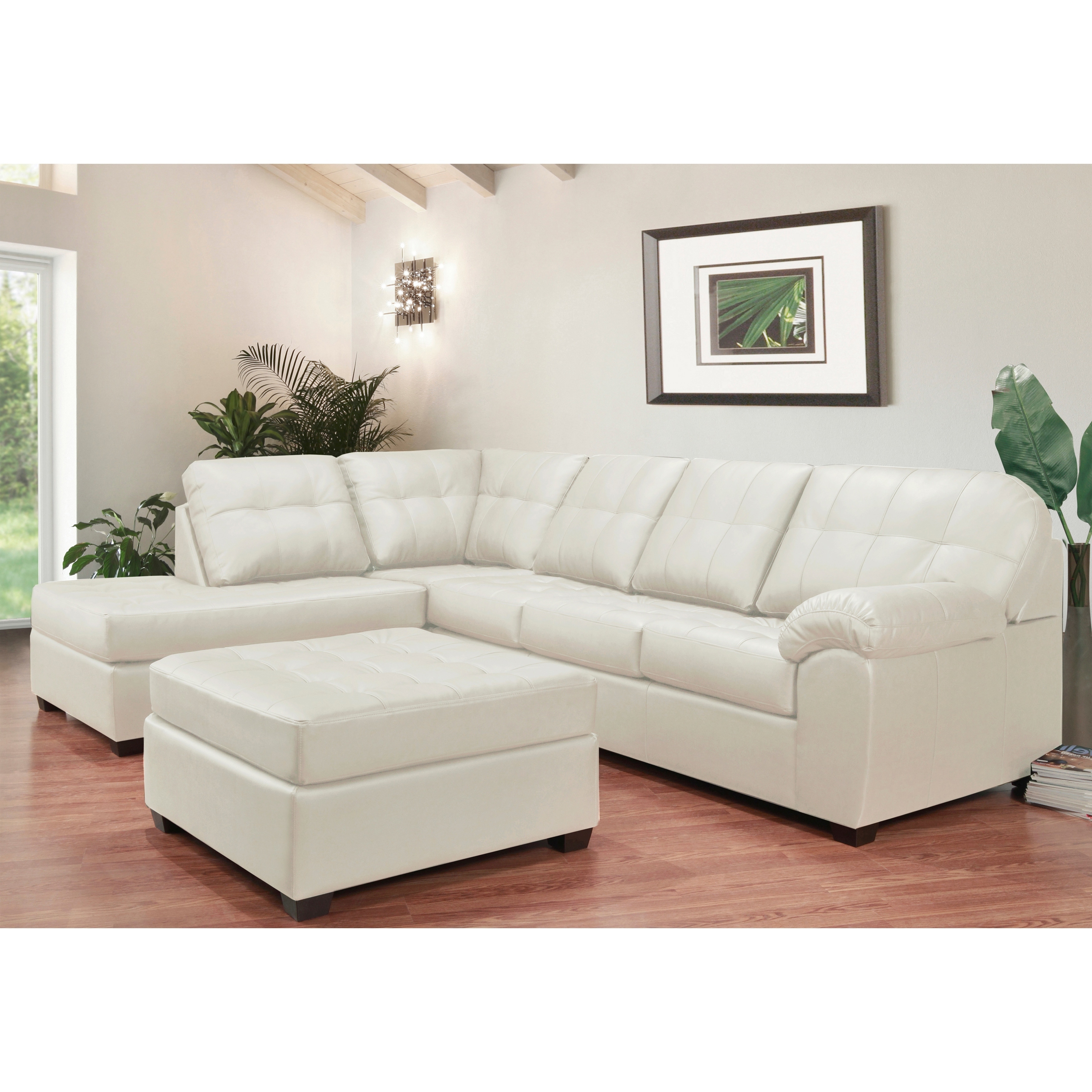 Emerson Top Grain Leather Tufted Sectional Sofa And Ottoman On Sale Overstock 23572830