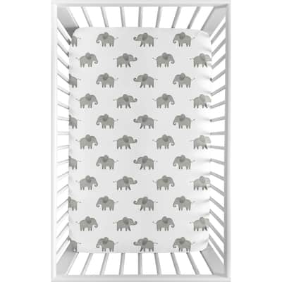 Sweet Jojo Designs Grey and White Watercolor Elephant Safari Collection Fitted Mini Portable Crib Sheet