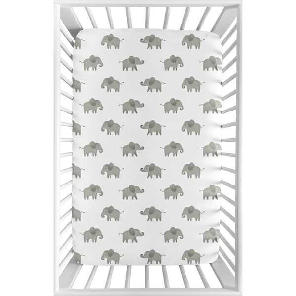 slide 2 of 3, Sweet Jojo Designs Grey and White Watercolor Elephant Safari Collection Fitted Mini Portable Crib Sheet