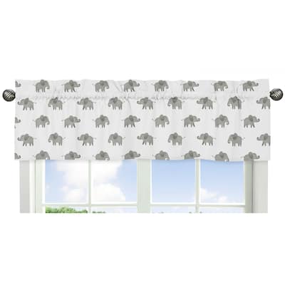 Sweet Jojo Designs Grey and White Window Curtain Valance for Mint Watercolor Elephant Safari Collection