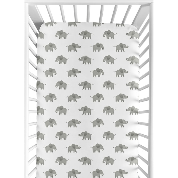 Sweet Jojo Designs Grey and White Fitted Crib Sheet for Mint Watercolor Elephant Safari Collection. Opens flyout.