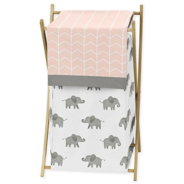 Sweet Jojo Designs Blush Pink, Grey and White Watercolor Elephant Safari Collection Laundry Hamper