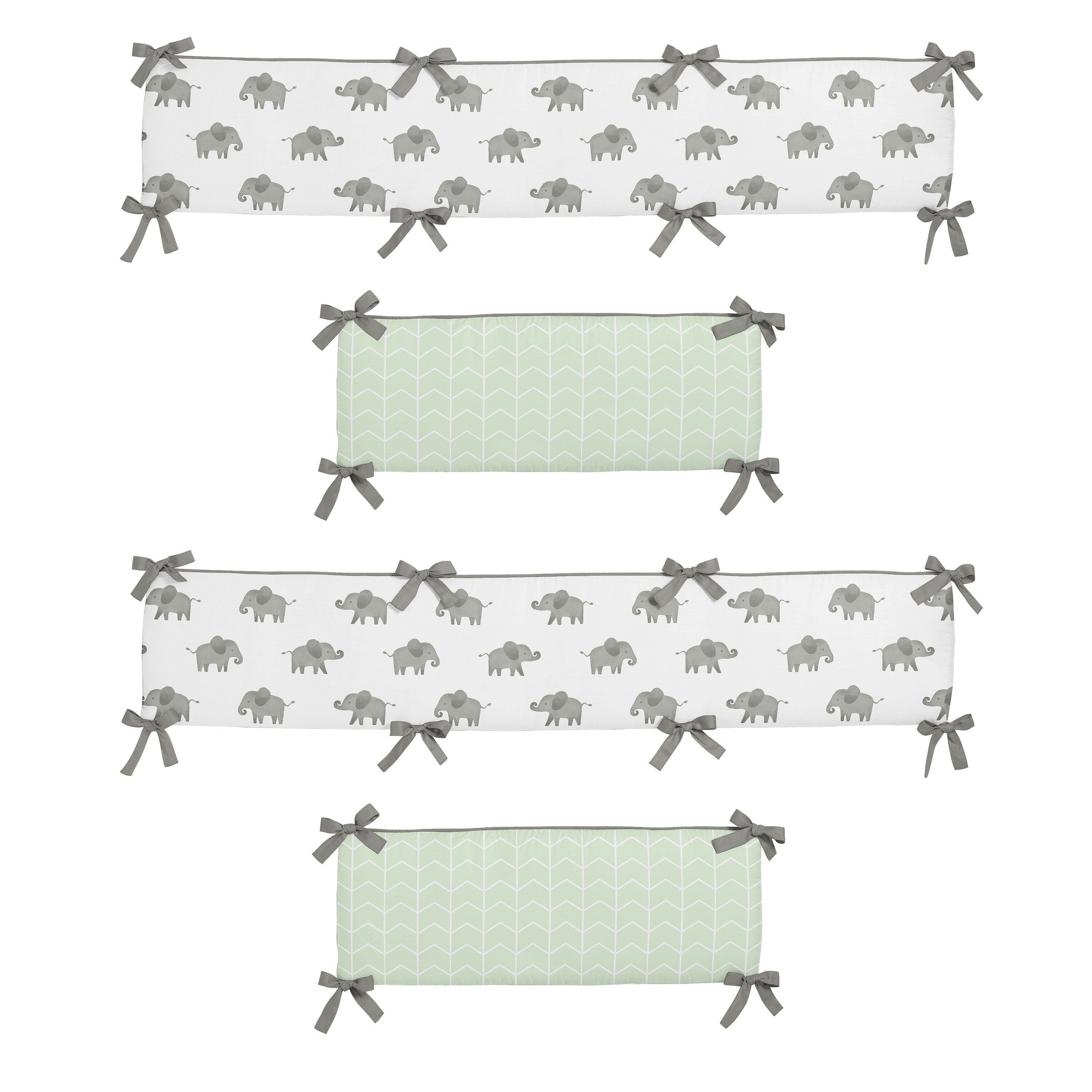 Sweet Jojo Designs Mint Grey and White Baby Crib Bumper Pad for Watercolor Elephant Safari Collection 