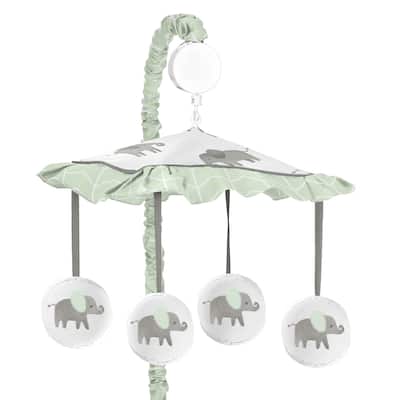 Sweet Jojo Designs Mint, Grey and White Watercolor Elephant Safari Collection Musical Crib Mobile