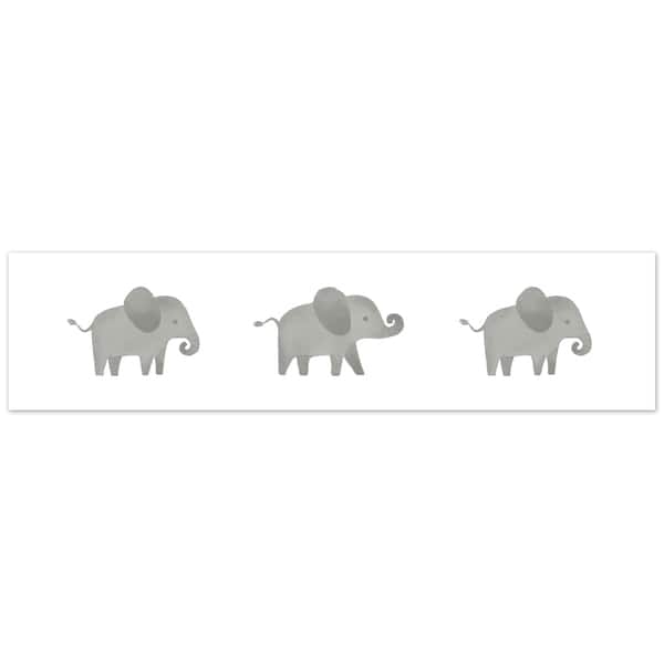 slide 2 of 2, Sweet Jojo Designs Grey and White Wallpaper Wall Border for Blush Pink Watercolor Elephant Safari Collection