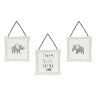 Sweet Jojo Designs Mint, Grey and White Watercolor Elephant Safari Collection Wall Hangings (Set of 3)
