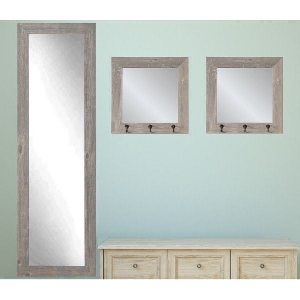 3 Piece Farmhouse Barnwood Mirror Set - Farmhouse Gray