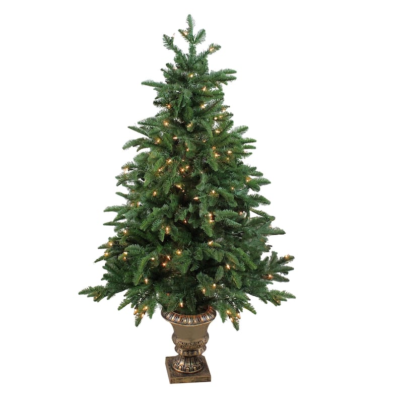 4.5' Pre-Lit Potted Sierra Norway Spruce Slim Artificial Christmas Tree ...