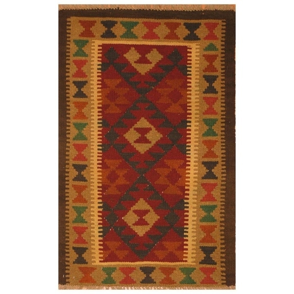 Handmade Mimana Wool Kilim (Afghanistan) - 2'8 x 4'