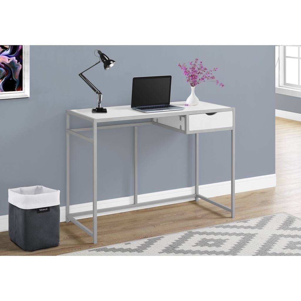 White 42-inch Computer Desk with silver Metal