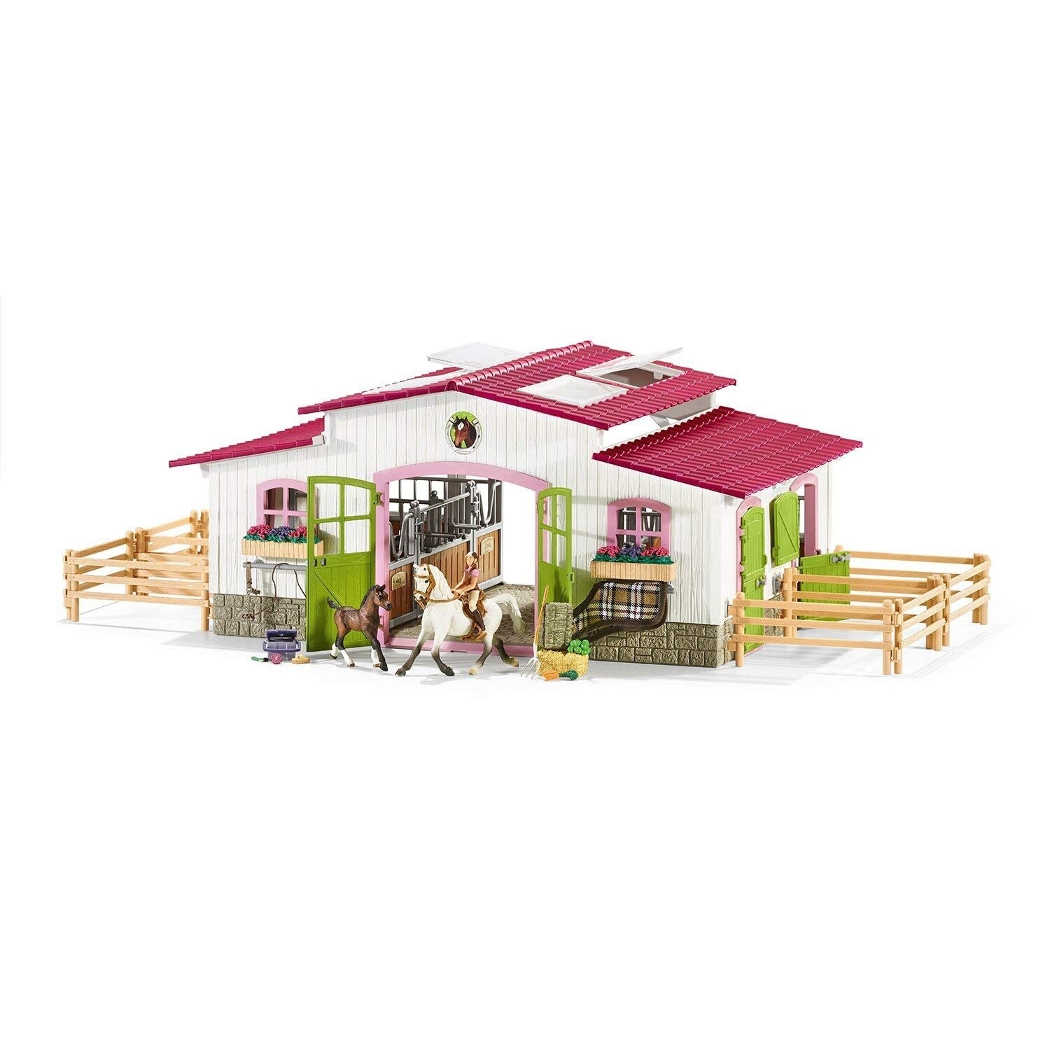 schleich horse stable with 2 bonus horses