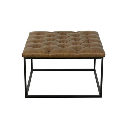HomePop Draper Ottoman with Button Tufting - Light Brown Faux Leather