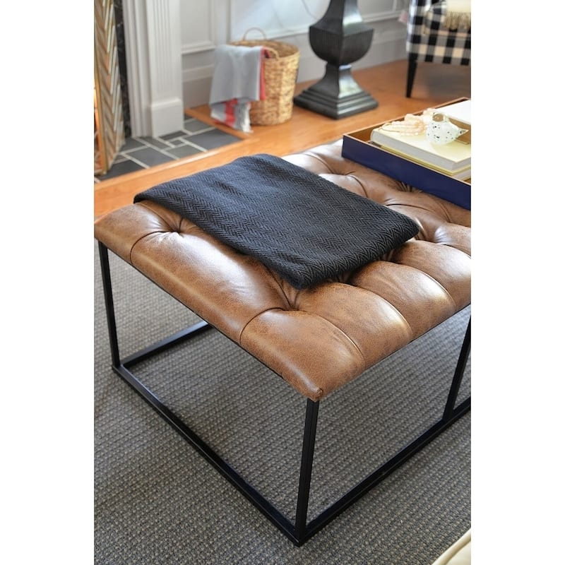 HomePop Draper Light Brown Button-tufted Ottoman