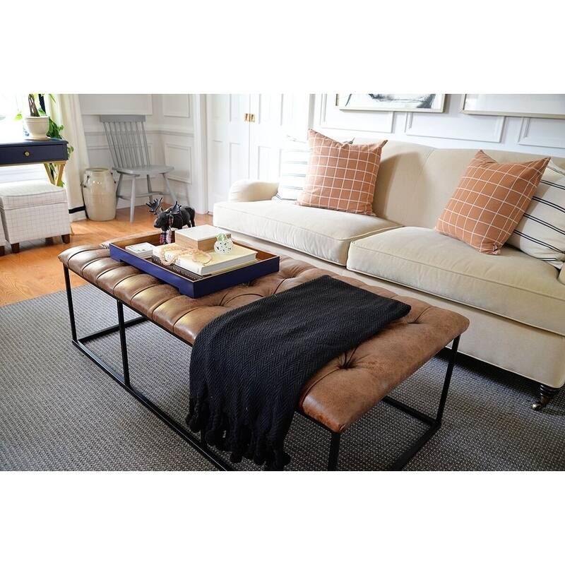 HomePop Draper Light Brown Button-tufted Ottoman