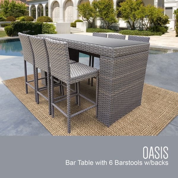 slide 1 of 4, Monterey Bar Table Set w/ Barstools 7 Piece Outdoor Patio Furniture