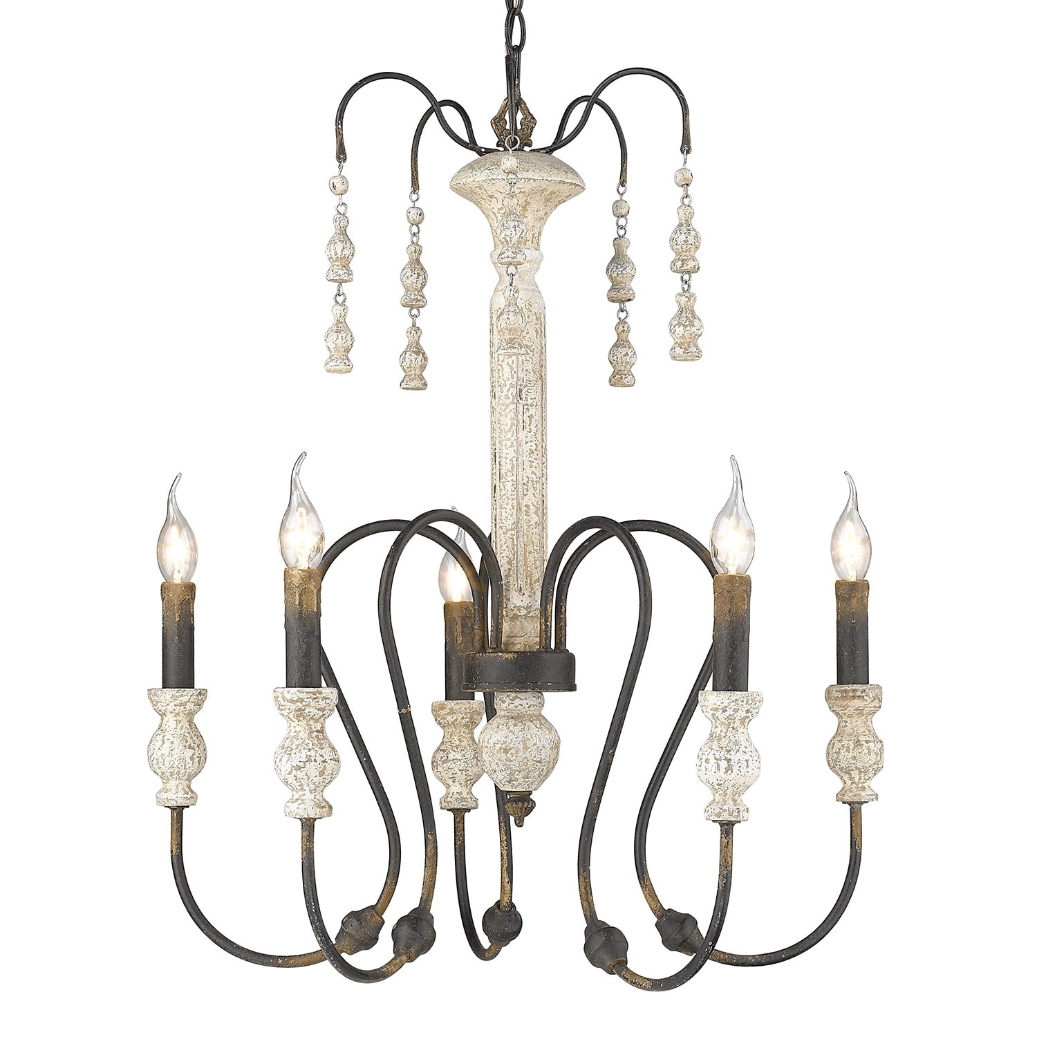 The Gray Barn Pemberley Black and White Iron and Wood 5-light Chandelier - Chandeliers For Bedrooms by Overstock.com