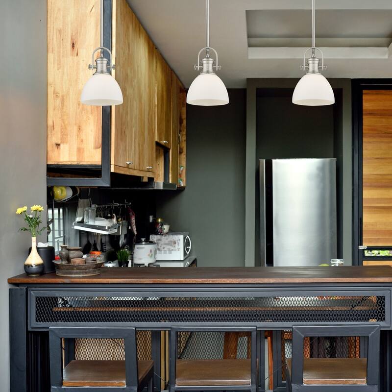 Golden Lighting Hines Pewter-Finished Steel 100-Watt 1-Light Mini Pendant Light with Opal Glass Shade