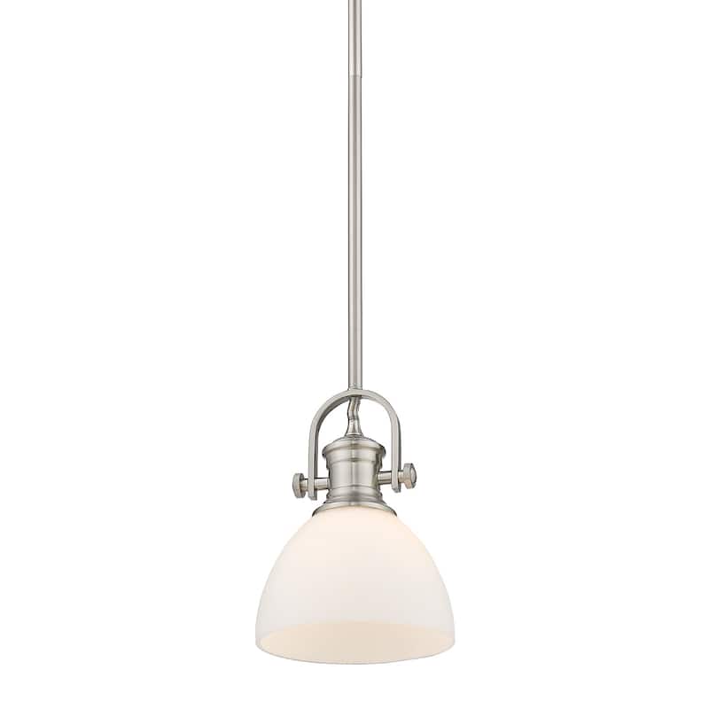Golden Lighting Hines Pewter-Finished Steel 100-Watt 1-Light Mini Pendant Light with Opal Glass Shade