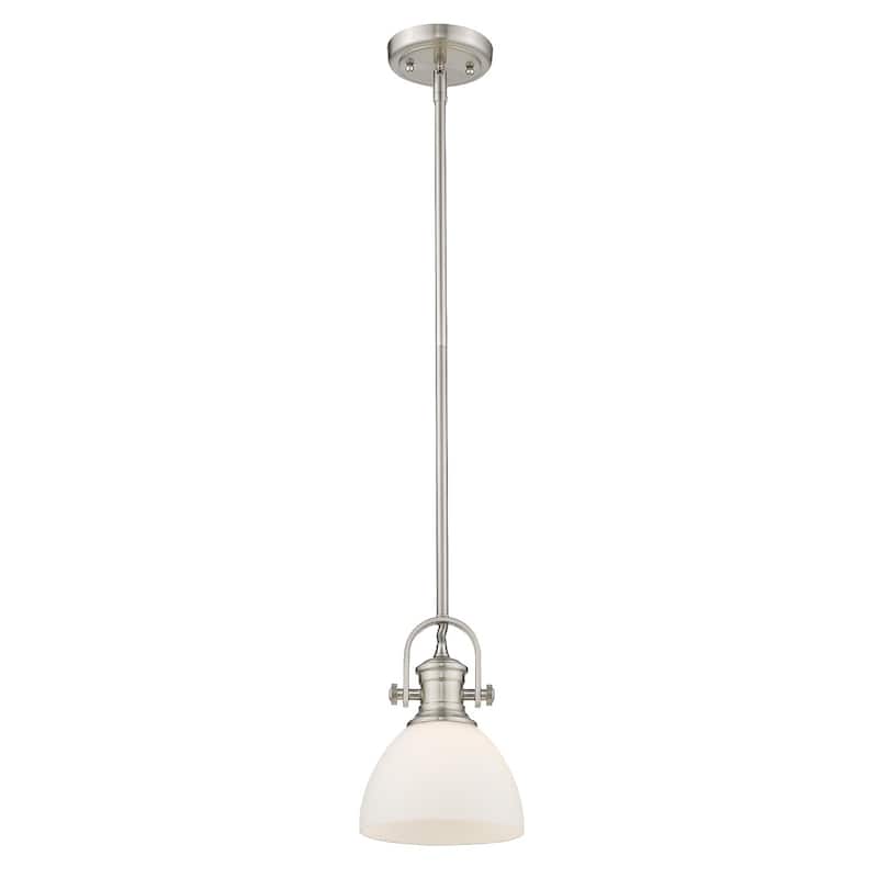 Golden Lighting Hines Pewter-Finished Steel 100-Watt 1-Light Mini Pendant Light with Opal Glass Shade