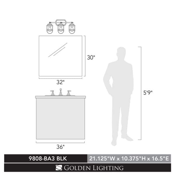 Seaport 3 Light Bath Vanity in Black