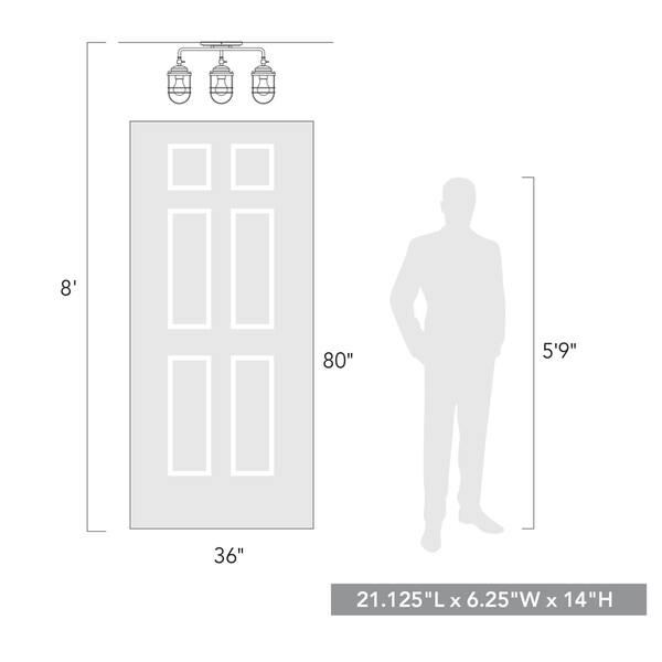 Golden Lighting Seaport Black Steel 3-light Semi-Flush Mount
