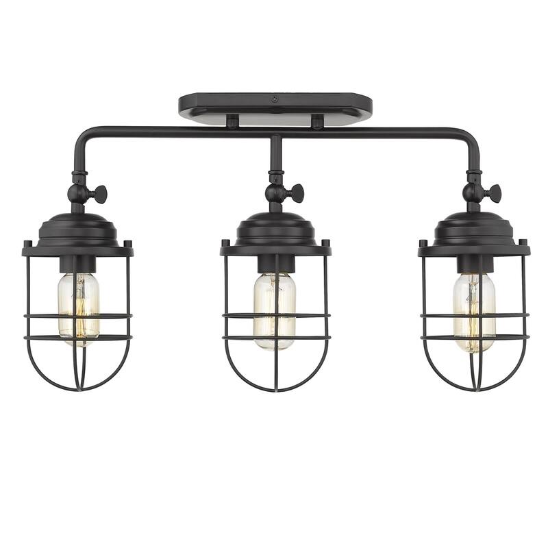 Golden Lighting Seaport Black Steel 3-light Semi-Flush Mount