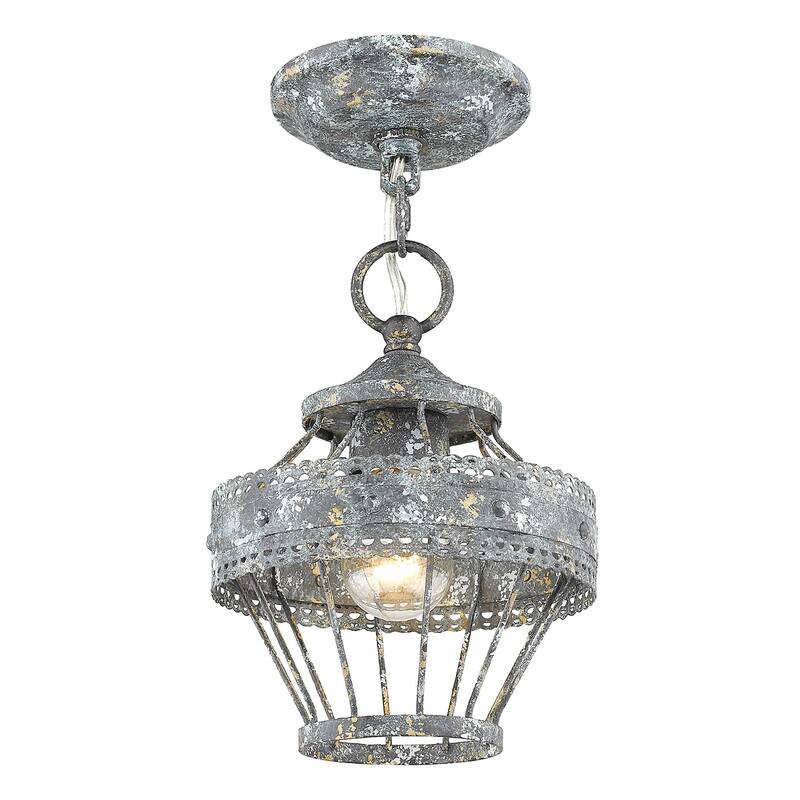 Golden Lighting Ferris Blue Verde Patina Steel 1-light Mini Semi-flushmount