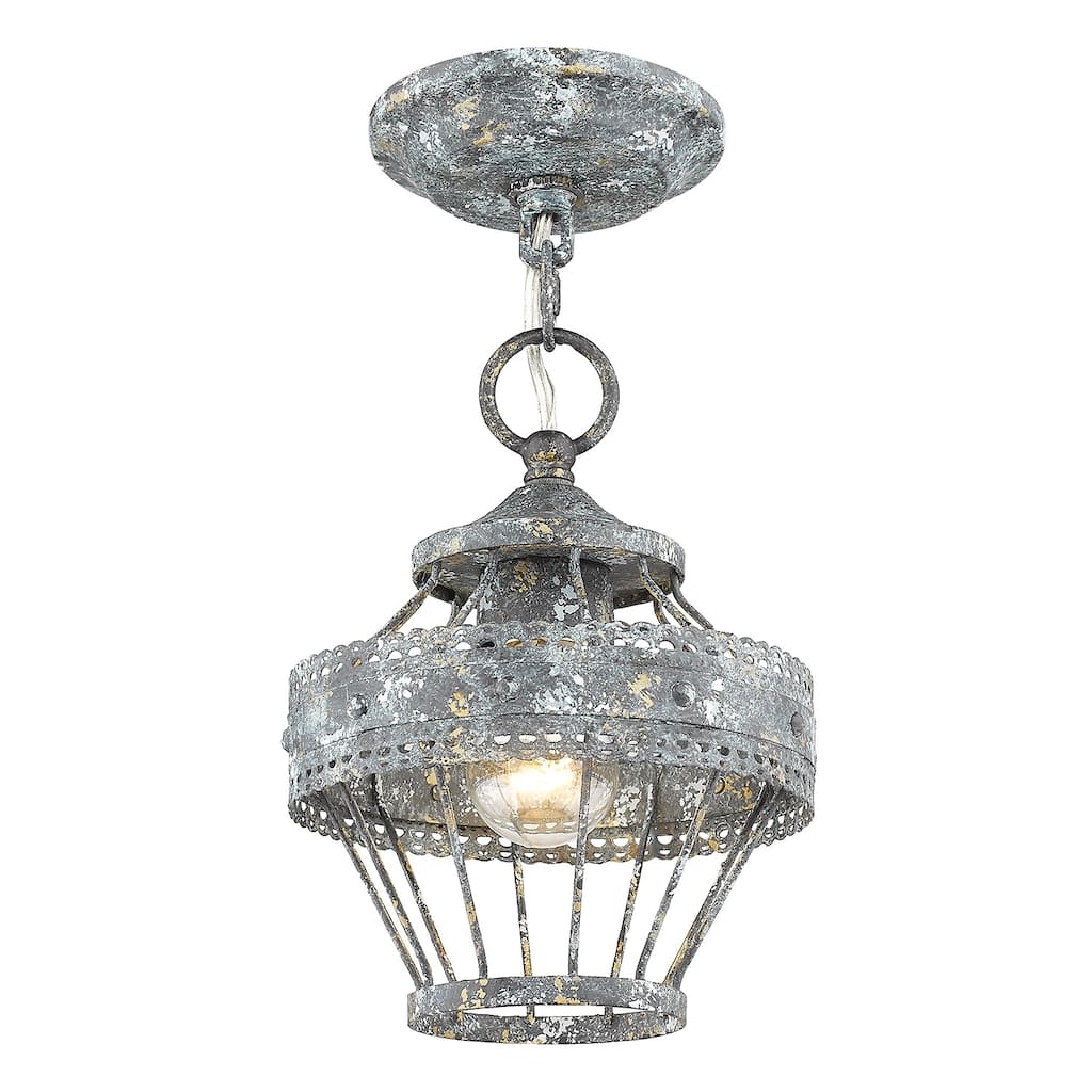 Golden Lighting Ferris Blue Verde Patina Steel 1-light Mini Semi-flushmount