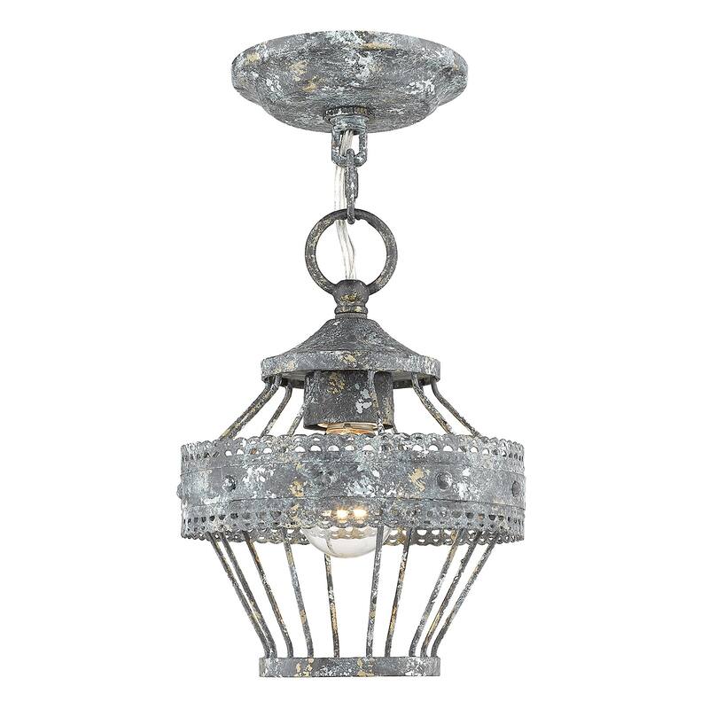 Golden Lighting Ferris Blue Verde Patina Steel 1-light Mini Semi-flushmount