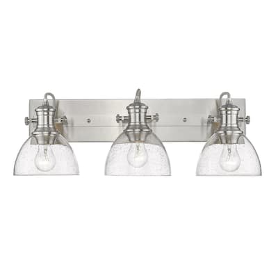 Carbon Loft Barton 3-light Bath Vanity in Pewter with Seeded Glass