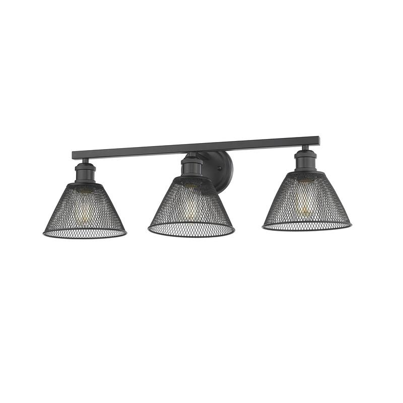 Carbon Loft Barton 3-light Bath Vanity in Black with Mesh Shades