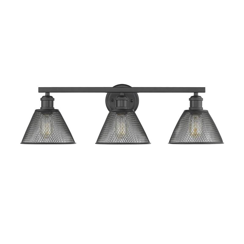 Carbon Loft Barton 3-light Bath Vanity in Black with Mesh Shades