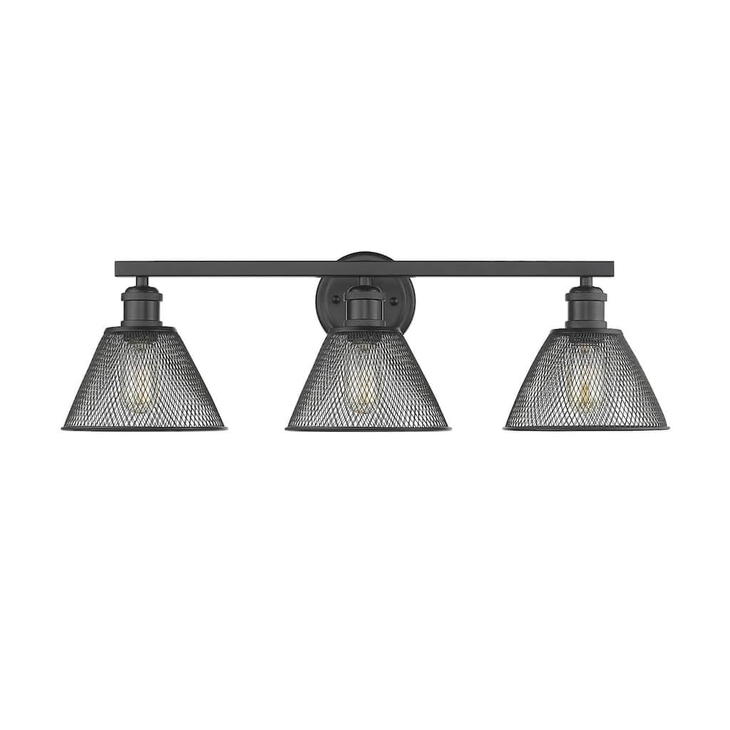 Carbon Loft Barton 3-light Bath Vanity in Black with Mesh Shades