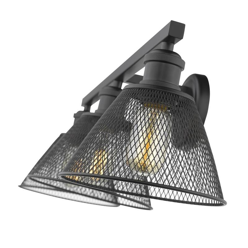 Carbon Loft Barton 3-light Bath Vanity in Black with Mesh Shades