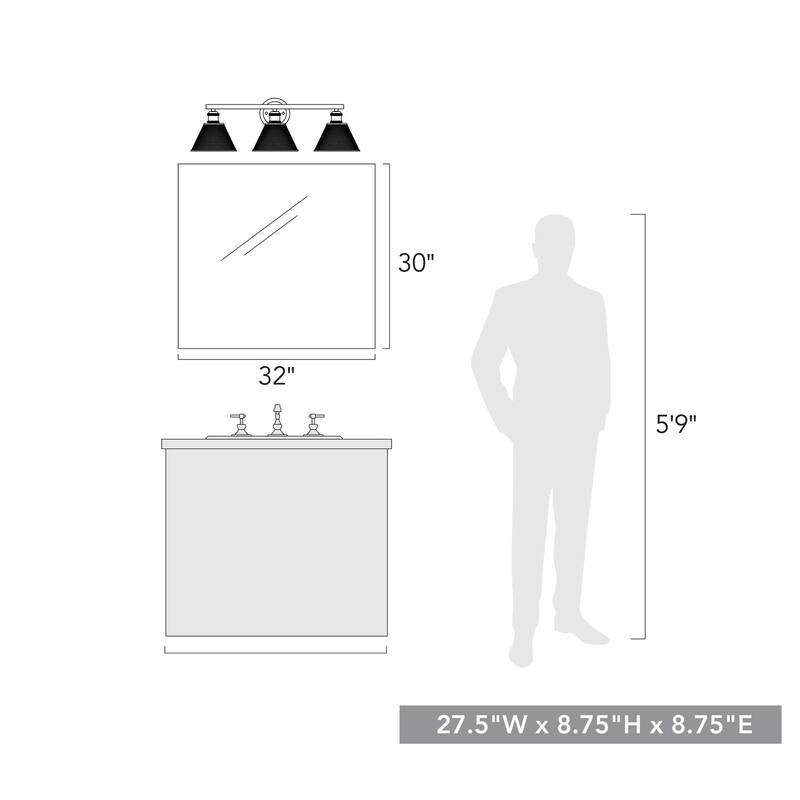 Carbon Loft Barton 3-light Bath Vanity in Black with Mesh Shades