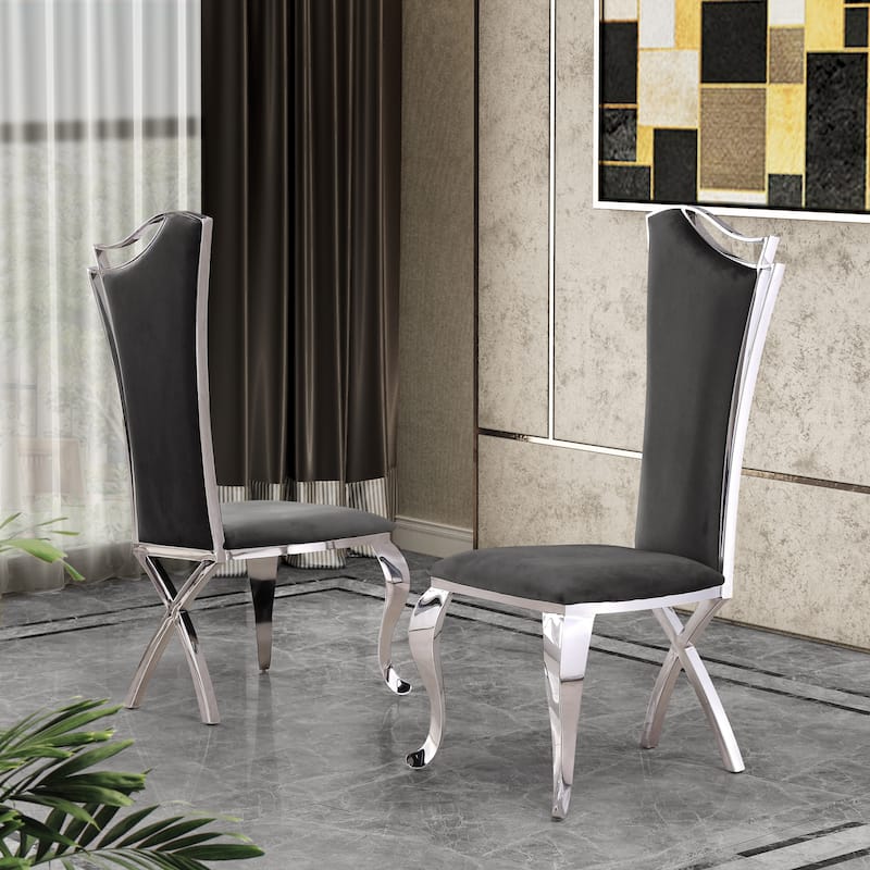 Best Quality Furniture Luxe Upholstered Dining Accent Chairs (Set of 2) - DARK GREY