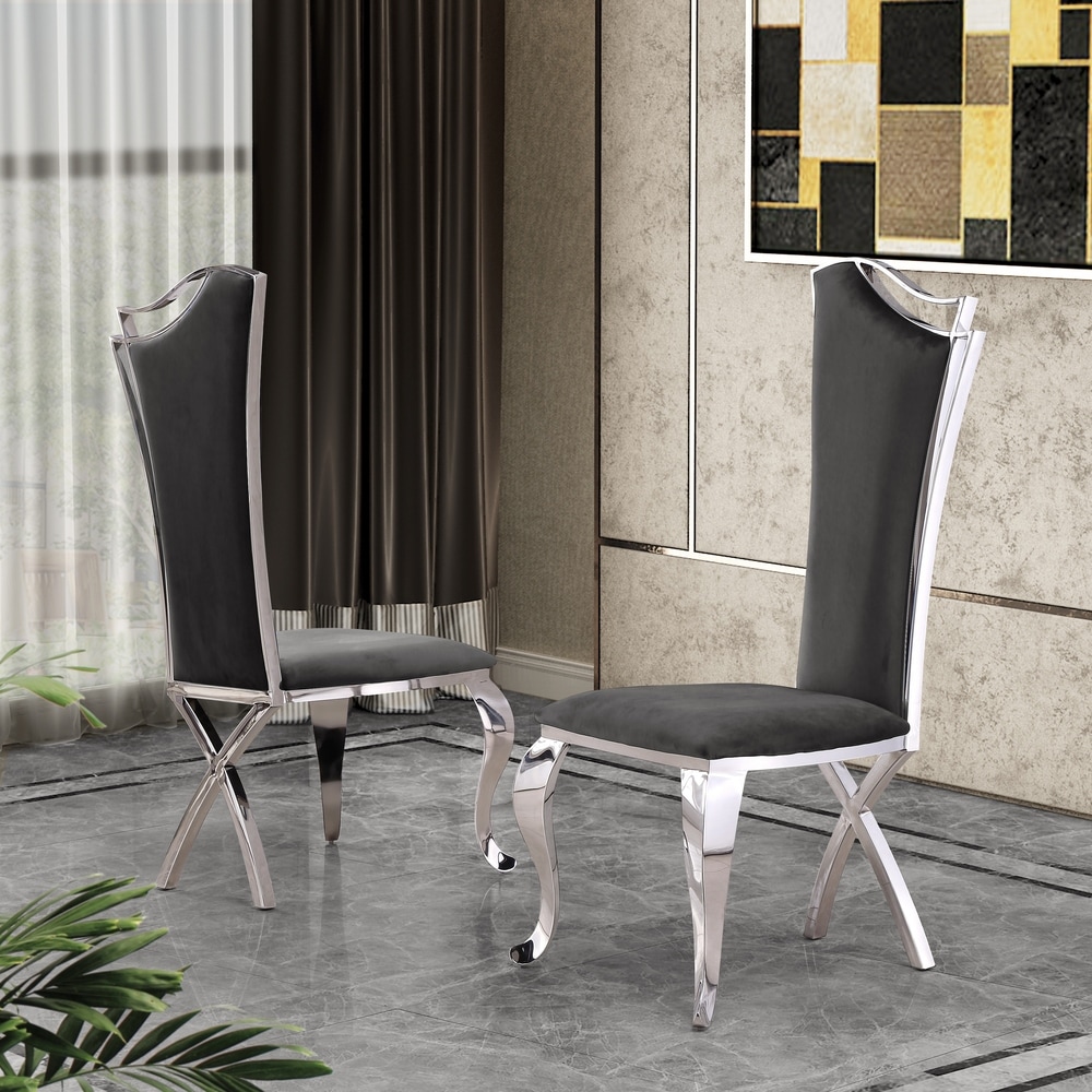 Grey velvet dining discount chairs with black legs