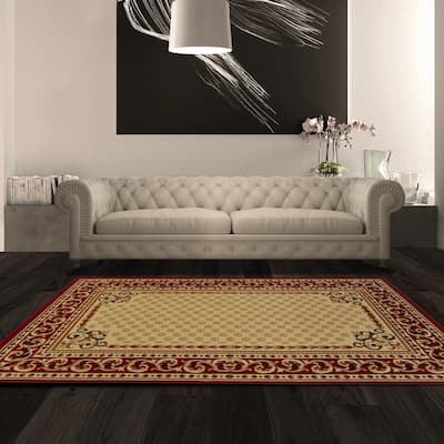 Traditional Floral Scroll Vines Border Indoor Area Rug by Superior